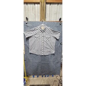 Wrangler Shirt Mens Blue Black Plaid Pearl Snap‎ Short Sleeve Western Cowboy 3XL